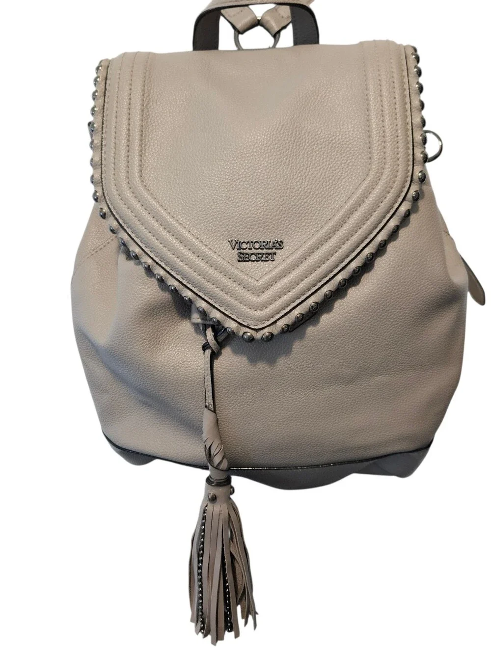 Victoria's Secret Faux‎ Leather Backpack Gray Bag Snap Pocket Limited Edition